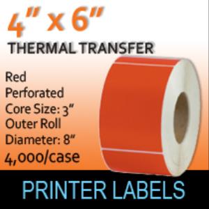 Thermal Transfer Labels Red 4" x 6" Perf
